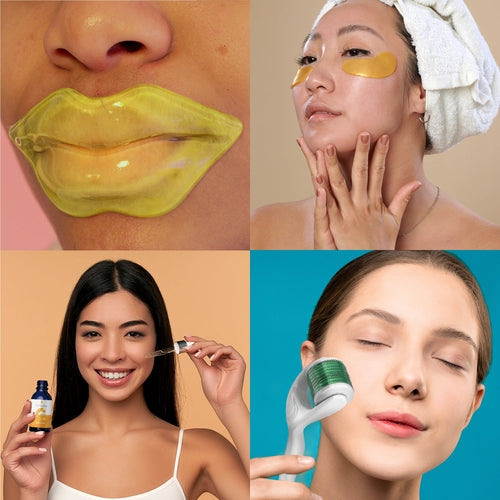 Ultimate Skincare Bundle: Vitamin C Serum, Eye Gel Patches, Lip Masks & Derma Roller
